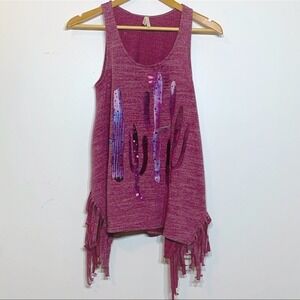 NWT Roper Cactus Graphic Side Fringed Tank Boho Western Desert Indie Chic‎ Small
